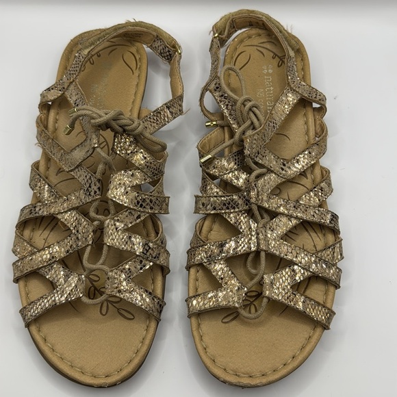 Naturalizer WHIMSY Ghillie Sandals Flat Snakeskin Beige Gold Size 9 - Picture 6 of 12